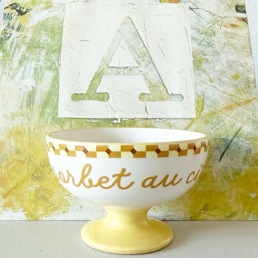 NWT Anthropologie Ice Cream Bowl Cafe Violette Handpainted Stoneware Yellow - Picture 7 of 8